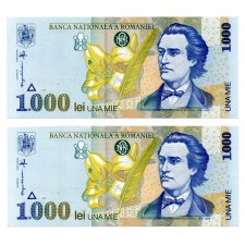 Románia 1000 Lei Bankjegy 1998 p106 UNC sorszámkövető pár