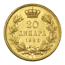 Szerbia I. Milán 20 Dinár 1882 V