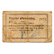 Szigetvári Takarékpénztár 1 Pengő Pénzári elismervény 1944