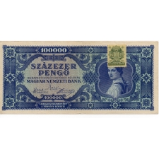 kék 100000 Pengő Bankjegy 1945 EF bélyeggel
