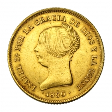 Spanyol II. Izabella 100 Reales 1850 SM Barcelona