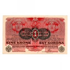 1 Korona Bankjegy 1916 Deutschösterreich bélyegzéssel EF