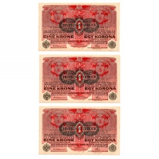 1 Korona Bankjegy 1916 Deutschösterreich sorszámkövető 3 db UNC