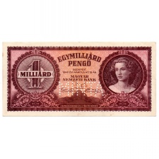 1 Milliárd Pengő Bankjegy 1946 utólagos MINTA perforáció