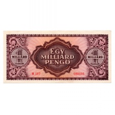 1 Milliárd Pengő Bankjegy 1946 XF különleges sorszám