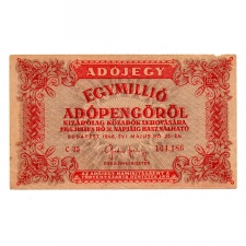1 Millió Adópengő 1946 P53A F-VF 6 jegyű szám, fordított címer