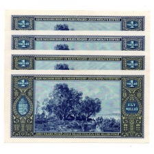 1 Millió Pengő Bankjegy 1945 UNC sorszámkövető 4 db alacsony