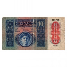 10 Korona Bankjegy 1915 Deutschösterreich felülbélyezéssel G-VG