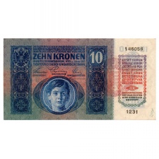 10 Korona Bankjegy 1915 Magyarország felülbélyezéssel
