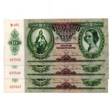 10 Pengő Bankjegy 1936 EF sorszámkövető 3db 