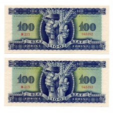 100 Forint Bankjegy 1946 UNC -kék százas- sorszámkövető pár