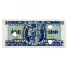 100 Forint Bankjegy 1946 hivatalos érvénytelenítéssel 3 lyuk