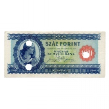 100 Forint Bankjegy 1946 hivatalos érvénytelenítéssel 3 lyuk