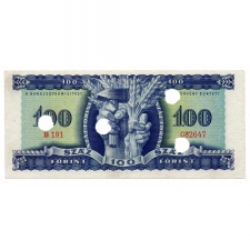 100 Forint Bankjegy 1946 hivatalos érvénytelenítéssel 4 lyuk