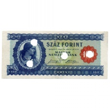 100 Forint Bankjegy 1946 hivatalos érvénytelenítéssel 4 lyuk
