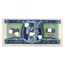 100 Forint Bankjegy 1946 hivatalos érvénytelenítéssel 6 lyuk