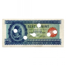 100 Forint Bankjegy 1946 hivatalos érvénytelenítéssel 6 lyuk