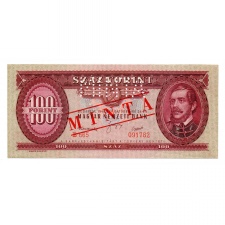 100 Forint Bankjegy 1949 MINTA lyukasztás és bélyegzés B665