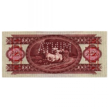 100 Forint Bankjegy 1957 MINTA lyukasztás és bélyegzés B363