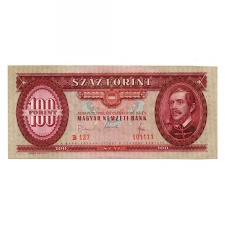 100 Forint Bankjegy 1968 gEF-aUNC, érdekes sorszám és nagy méret