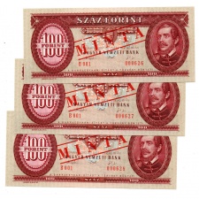 100 Forint Bankjegy 1993 MINTA sorszámkövető 3db