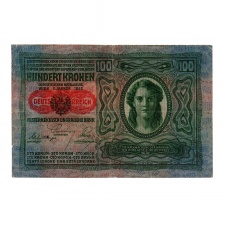 100 Korona Bankjegy 1912. Deutschösterreich felülbélyegzéssel