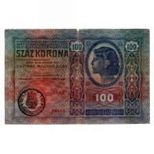100 Korona Bankjegy 1912. Románia bélyegzéssel elöl VG