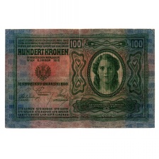 100 Korona Bankjegy 1912 Románia felülbélyegzéssel F