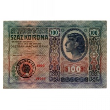 100 Korona Bankjegy 1912 Románia felülbélyegzéssel VF