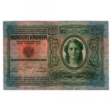 100 Korona Bankjegy 1912 Románia felülbélyegzéssel VF