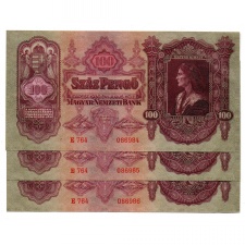 100 Pengő Bankjegy 1930 sorszámkövető 3 db