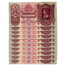 100 Pengő Bankjegy 1930 sorszámkövető 10 db és kötegelő szalag