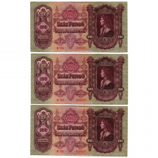 100 Pengő Bankjegy 1930 sorszámkövető 3 darab aUNC
