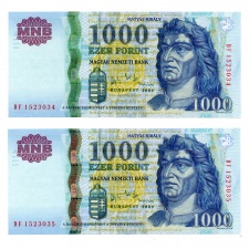 1000 Forint Bankjegy 2006 DF sorszámkövető pár XF