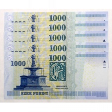 1000 Forint Bankjegy 2015 DD UNC alacsony sorszámkövető 5db
