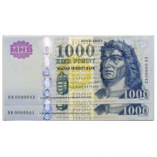 1000 Forint Bankjegy 2015 DD UNC alacsony sorszámkövető pár