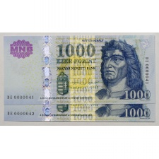1000 Forint Bankjegy 2015 DE UNC alacsony sorszámkövető pár