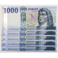 1000 Forint Bankjegy 2017 DC,DF,DH,DJ,DM azonos alacsony sorszám