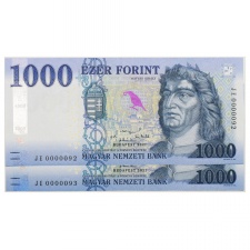 1000 Forint Bankjegy 2021 JE UNC alacsony sorszámkövető pár