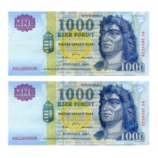 1000 Forint Bankjegy Millennium 2000 DA gEF sorszámkövető pár