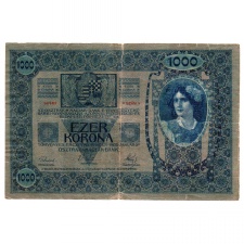 1000 Korona Bankjegy 1902 DEUTSCHÖSTERREICH bélyegzéssel VG