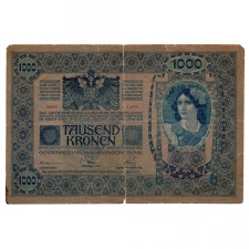 1000 Korona Bankjegy 1902 Magyarország felülbélyegzéssel G-VG