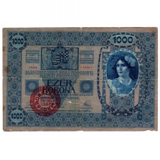 1000 Korona Bankjegy 1902 Magyarország felülbélyegzéssel G-VG
