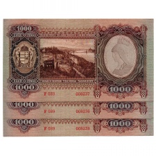 1000 Pengő Bankjegy 1943 UNC sorszámkövető 3 db