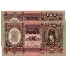 1000 Pengő Bankjegy 1943 UNC sorszámkövető pár
