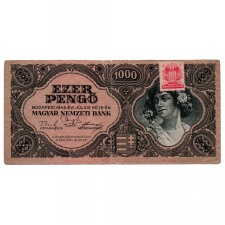1000 Pengő Bankjegy 1945 F vagyondézsma bélyeggel Hibás B