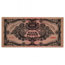 1000 Pengő Bankjegy 1945 F egyenes hármas a sorszámban