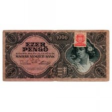 1000 Pengő Bankjegy 1945 F vagyondézsma bélyeggel