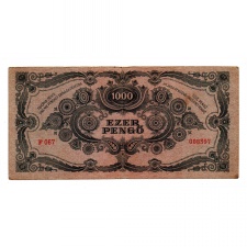 1000 Pengő Bankjegy 1945 VF egyenes hármas a sorszámban Bélyeg