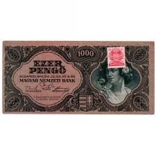 1000 Pengő Bankjegy 1945 aXF vagyondézsma bélyeggel